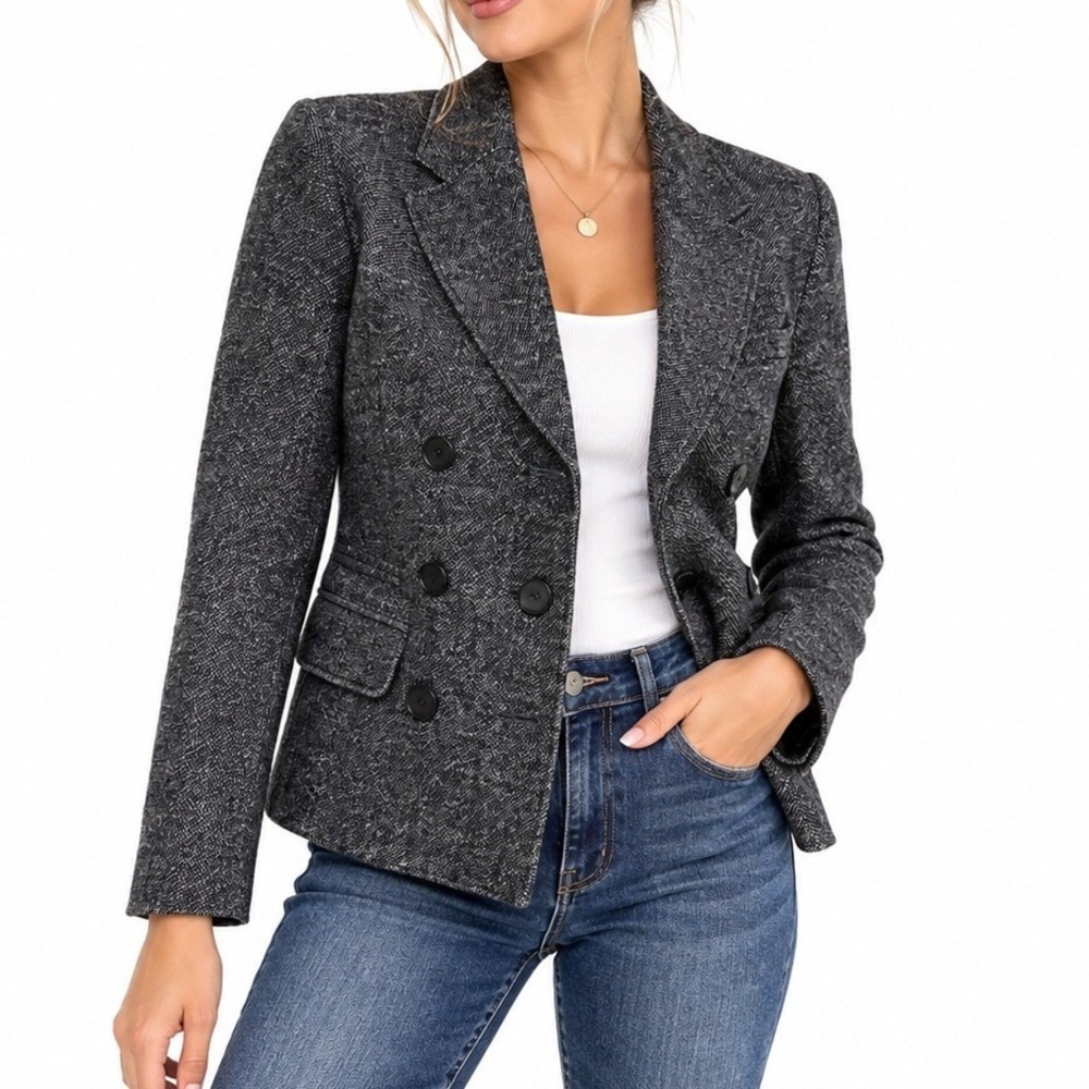 J.Crew Blazer Women 6 Gray Tweed Double Breasted 29305 Wool Blend Professional